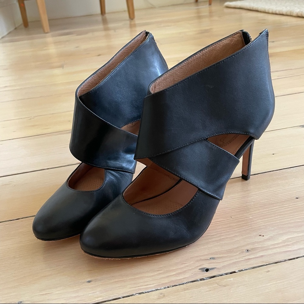 Corso como black leather heels booties boots 39 like new